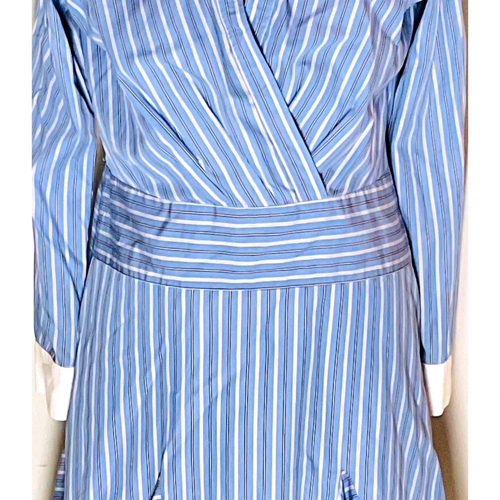 LRL Ralph Lauren black label cotton preppy pinstripe shirt dress blue 6 read